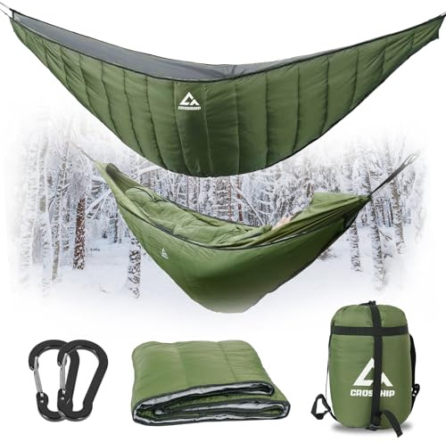 CROSSHIP Hängematten-Unterdecke für Camping-Hängematte, volle Länge, Camping-Steppdecke für Hängematten, leicht, weich, warm, 3–4 Jahreszeiten, 5–20 °C, ideal für Wandern, Rucksackreisen, Reisen,