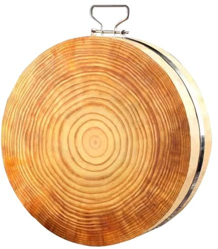 Tagliere rotondo in legno grande da 19,8 cm, con manico in acciaio inox, extra spesso, per cucina, tagliere reversibile in legno massiccio (50 cm)