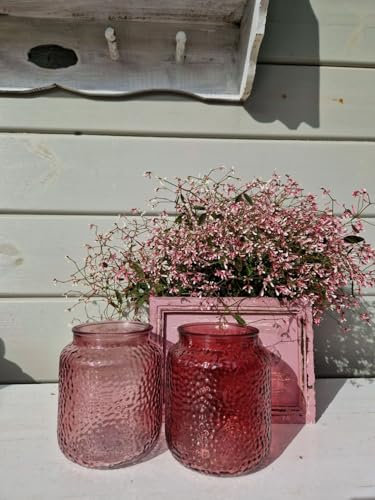 Windlicht Glas 2er Set Teelichthalter Rosatöne 9x11cm