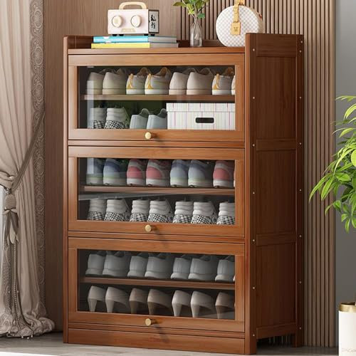 Armoire à Chaussures en Bambou avec Porte Transparente étagère à Chaussures Grande capacité avec Porte Pliante (Brun, 80cm,7 Couches)
