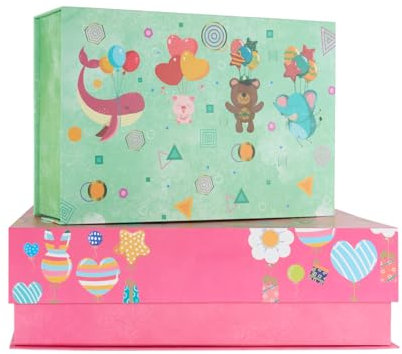 Idena 30477 - Geschenkbox mit magnetischem Klappdeckel, 2 Stück in verschiedenen Größen, Geschenkschachteln für Kinder in Pink und Mint