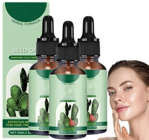 Olio di semi di fico d'India idratante per la pelle, olio di semi di fico d'India, olio di fico d'India biologico per viso, pelle secca e idratante per il corpo (3 pezzi)