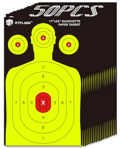 Atflbox 50 pièces de cibles en Papier pour Le Champ de tir, 43 x 63,5 CM pour Armes de Poing, Pistolets, carabines, carabines à air comprimé, Pistolets à Plomb, Pistolets à Billes