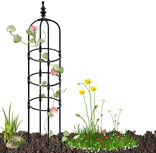 Kletterhilfe für Efeu, Erbsen und Clematis, wetterfest, großer Obelisk aus Metall, 120 x 28 cm, Schwarz