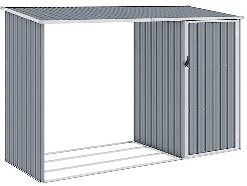 Myheimly Garten Brennholzlager Kaminholzunterstand Brennholzregal Unterstand Gerätehaus Gartenhaus Schuppen 245x98x159cm Verzinkter Stahl Grau,Stil B
