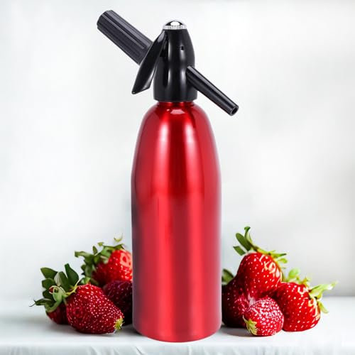 HYEIOL 1 Liter Sprudelwasserbereiter, kohlensäurehaltiger Soda-Siphon für Zuhause und Club, DIY frische Limonaden, Aluminium-Legierung (Rot)