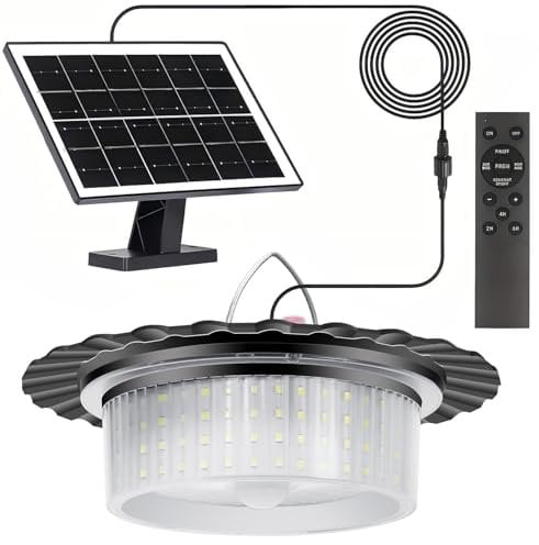 LEKIA Luz Solares Interior e Exterior, 244 LED Lámparas Solar Colgante con Mando a Distancia, Batería de 4400mAh, Resistente al Agua, 5 Modos Luces Kit Solar Jardín con Sensor, Temporizador