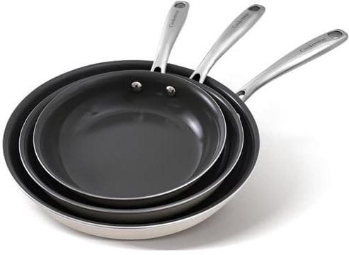 Cookersway Set de ollas antiadherentes, 20, 24, 28 cm, sartenes antiadherentes de cerámica, sartenes para freír huevos, sin PTFE, PFOA, PFAs, seguro para horno y lavavajillas, gris ceniza.