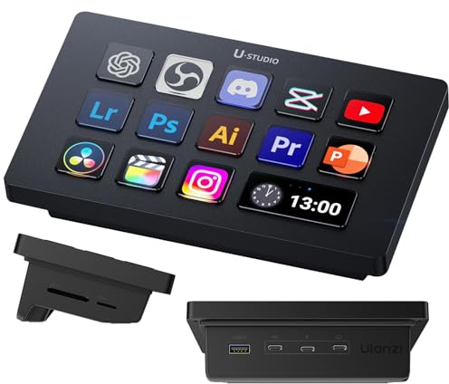 ULANZI D200H 7-in-1 Streamdeck U-Studio Stream Controller, 14 LCD-Tasten und 13 Anpassbaren Makrotasten, Auslösung von Vorgängen auf Plattformen wie OBS, Twitch und YouTube, Kompatibel mit Mac/PC