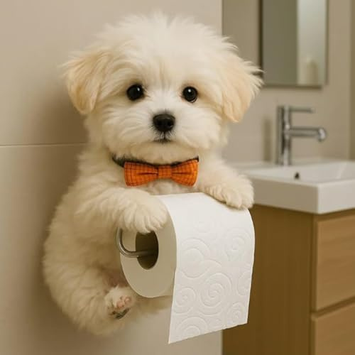Hunde Toilettenpapierhalter, Realistischer Hunde Toilettenpapierrollenhalter, Niedlich Harz Klopapierhalter, Selbstklebender Toilettenpapier Halterung für Katzenliebhaber, Küche Und Badzimmer