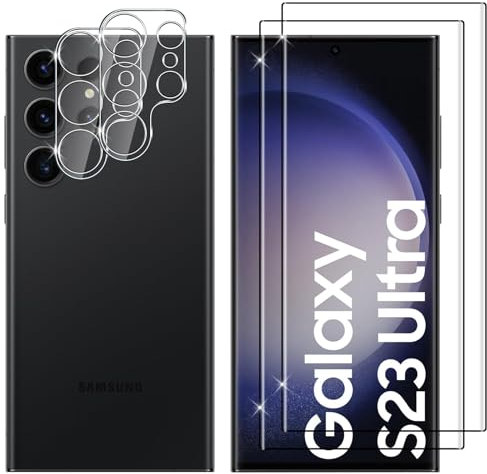 Lutree Cristal Templado para Samsung Galaxy S23 Ultra 5G, 2+2 Piezas 3D Protector de Pantalla + Protector de Lente de Cámara, HD Dureza 9H Vidrio Templado Película Protectora