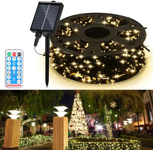 Hebitod Solar Lichterkette Außen 50M 500 LED, USB & Solar Ladefunktion, 8 Modi & Timer, IP44 Wasserdicht, Solarlichterkette Outdoor für Garten Terrasse Balkon Hochzeit Party, Warmweiß