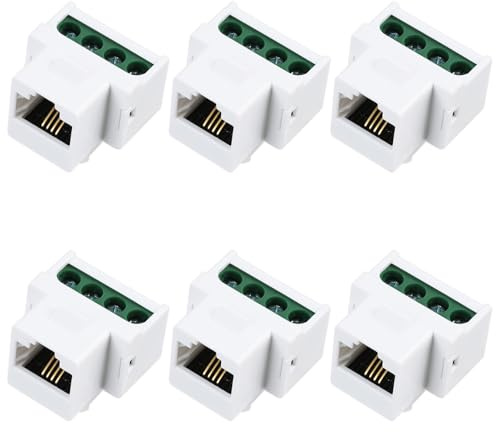 JiaHeHe 6 Stück RJ11 Stecker Panel Montage Adapter, CAT3 Keystone Telefonmodul, RJ11 Verlängerung 6P4C Buchse zu 4Pin Schraubanschluss, Lötlose Verbindung für Wandmontage