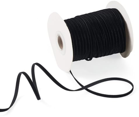 Bestewelry 45,7 m schwarzes Samtband, 3 mm, Vintage-Stil, einseitiges Band, Rolle, Dekoration, Spitzenborte mit Spulen für Geschenkverpackung, Verpackung, Haarschleifen-Clips Herstellung