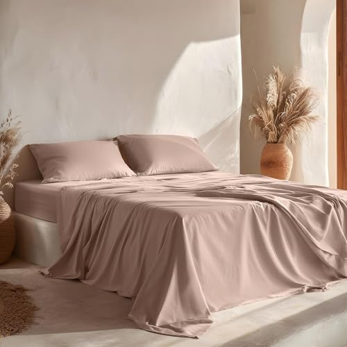 GAMUSI Parure de lit 4 pièces respirante et douce 100 % coton 160 x 190/200 cm Rose
