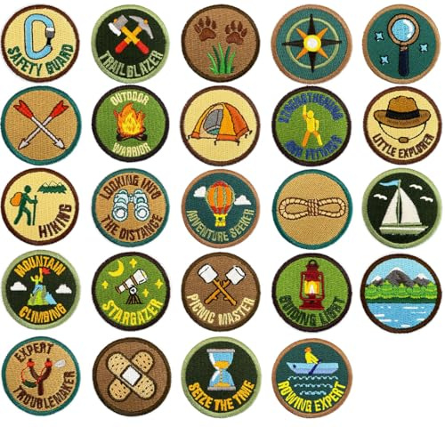 24 Outdoor Round Camper Patches Iron on Sew on Outdoor Travel Adventure Hiking Camping Applique Embroidered Patches for Coat Hat Pants Clothes Uniforms Backpacks Jeans Bags DIY Decoration Jackets
