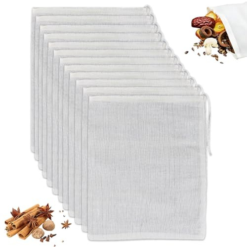 UIEXAY 12Pz Sacchetti Per Spezie Cottura, 25X20Cm Cordoncino Sacchetti Spezie Per Zuppa Sacchetti Mussola Bustine Di Tè Vuote Sacchetti Per Erbe Sacchetti Di Garza Per Spezie Tè Erbe Zuppa Cucina