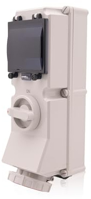 Intratec CEE Wandsteckdose 32A 5-polig IP67 – Schalter abschließbar, DIN-Schiene für LS/FI, vorverdrahtet, 400V AC, Abdeckung transparent, ABS-Gehäuse Grau