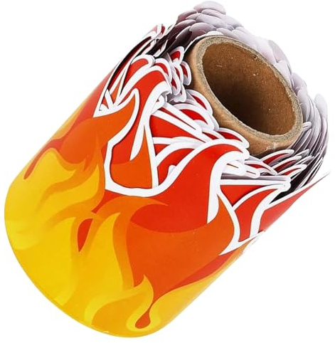 IDEANATEGRATE Flammenhintergrund Feuerwehr Bordüre 7,5Cm X 10m – Gestanzte Selbstklebende Dekoration für Pinnwände und Party mit Brennendem Feuerwehrmann Motiv für Lagerfeuerparty und