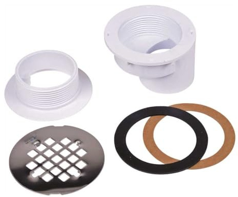 Oatey 42787 Offset PVC Shower Drain with Stainless Steel Strainer, 2-Inch