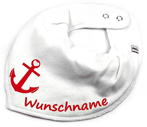 HALSTUCH mit Namen oder Text personalisiert für Baby oder Kind aus Baumwolle in Einheitsgröße Anker weiß