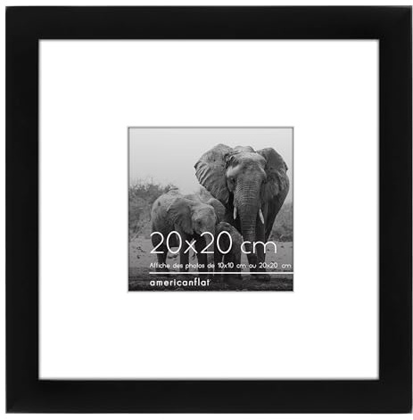 Americanflat 8x8 Photo Frame in Black - Displays 4x4 With Mount and 8x8 Without Mount - Engineered Wood with Shatter Resistant Glass for Wall and Tabletop | Shatter-resistant glass, wall or tabletop display with included easel, sawtooth hangers included, use with or without mat