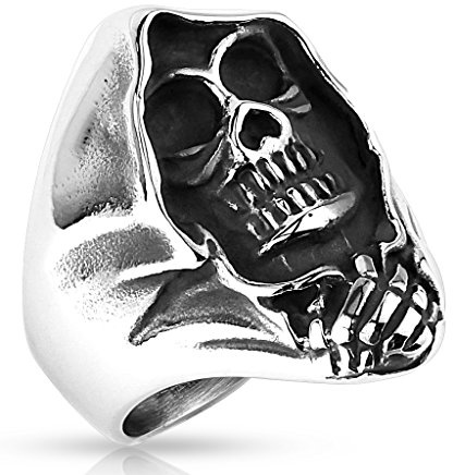 BlackAmazement 316L Edelstahl Ring Totenkopf Skull Reaper Klaue Silber Schwarz Biker Herren