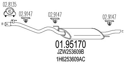 MTS 01.95170 Endschalldämpfer Kompatibel mit VW Golf 3 1H1 1H6253609AC 1H6253609F JZW253609B