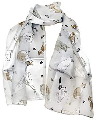 Pamper Yourself Now Grau glänzende Katze mit Multi farbige Katzen dünnen Schal(Grey Shiny cat Scarf with Multi Coloured Cats)