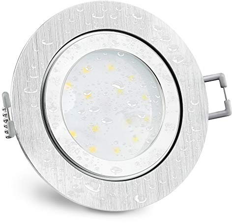 SSC-LUXon RW-2 Einbauleuchte LED Bad flach IP44 Alu gebürstet - inkl. 5W neutralweiß LED Modul 230V - Einbau Deckenspot rund