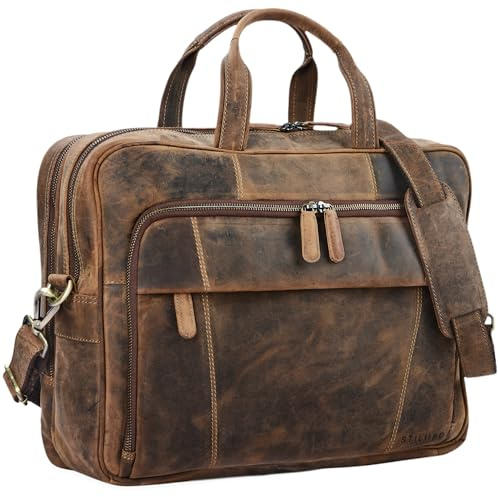 STILORD 'Jaron' Vintage Ledertasche Leder Herren Damen 15,6 Zoll Laptoptasche Umhängetasche groß Aktentasche Arbeit Büro Uni echtes Rindsleder, Farbe:mittel - braun
