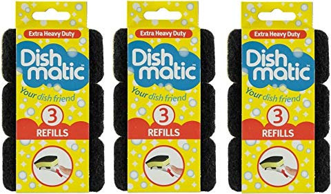 Shop Select 9 x Dishmatic Extra Heavy Duty Black Refill Sponges Cleaning Scourer Washing, Foam, 3 Count (Pack of 3)