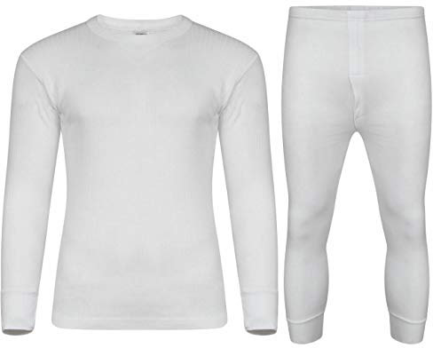 Paulstore Full Set Mens Thermal Underwear Long Sleeve Vest TOP & Long Johns (M, White)