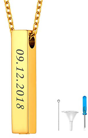 U7 Urn Necklace for Ashes, Cremation Jewellery for Women Men, Gold Stainless Steel Memorial Keepsake Pendant, Ash Holder Necklaces for Human Pet, Sympathy Gift for Lost Love with Engraved Saying