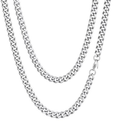 ChainsHouse Kette Herren Silber Halskette für Herren Edelstahlkette Mann Edelstahl Panzerkette 6mm Kubanische Kette 51cm Gliederkette ohne Anhänger Damen Rock Halsschmuck Modeschmuck für Bruder