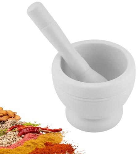 Jadeshay Mortiers et Pilons, Mortier Pilon Manuel ail Broyeur Épices Herbes Mortier Pilon Ensemble Broyage Bol Outil de Cuisine(Blanc)