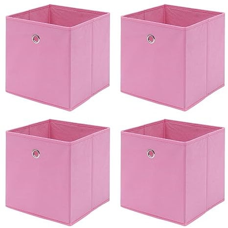 BonChoice Foldable Storage Cubes Boxes for Home Organization, Eyelet Non-Woven Fabric Wardrobe Cabinet Chest Bin Organizer Basket for Clothes Bedding Toys Towels, Collapsible & Durable (4, Pink)