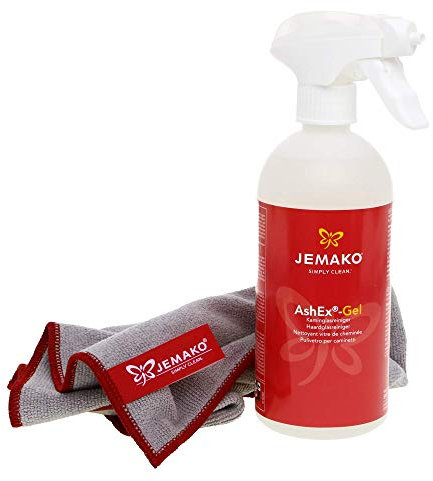 Jemako AshEx Kamin-Glasreiniger 1x 500ml Spezialreiniger mit Profituch Plus S AshEx inkl. Wäschenetz