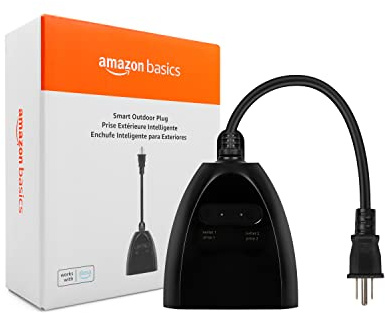 Amazon Basics Outdoor Smart Plug with 2 Individually Controlled Outlets, Works with Alexa Only, Voice Control, Weather Resistant, 2.4 GHz Wi-Fi, No Hub Required, Black