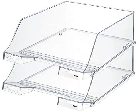 HAN Briefablage KLASSIK XXL - 2 STÜCK, hochwertige und extra hohe Briefablage. Modern, schick und hochglänzend, transparent-glasklar, 1047-23