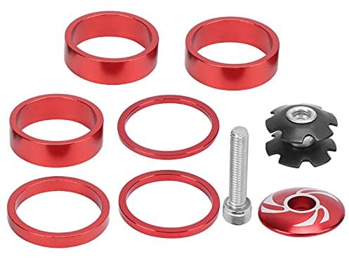 6Pcs Bike Headset Spacer, Aluminium Alloy Bicycle Handlebar Stem Spacers for Mountain Bike Headset Stem(red)