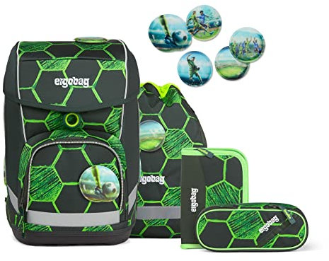 ergobag cubo Set - ergonomischer Schulrucksack, Set 5-teilig, Volltreffbär - Schwarz