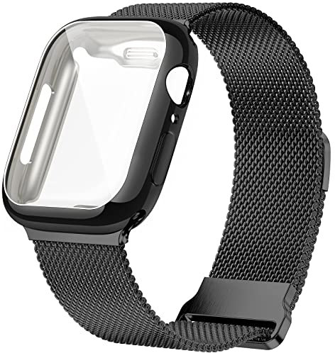 Geoumy Cinturino magnetico in metallo compatibile con cinturino Apple Watch da 41 mm con custodia, cinturino di ricambio in maglia milanese in acciaio inossidabile compatibile con iWatch serie