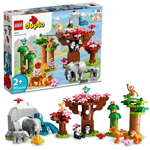 LEGO DUPLO Wild Animals of Asia 10974, Set di mattoni con Panda ed Elefante Baby Animal Toy Figure Plus Suoni, Giocattoli per Bambini, Ragazze e Ragazzi Età 2-5