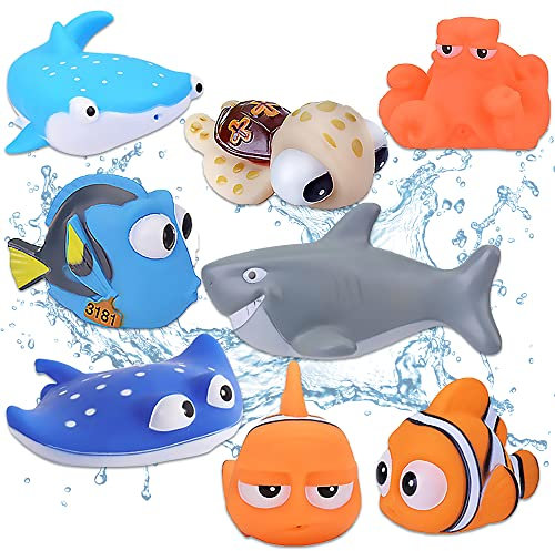 Suche nach Nemo Spielzeug- 8 Stück Suche nach Dory Nemo Badespritzer Badespielzeug Baby schwimmender Spritzer Badespielzeug für Baby-Kind-Kleinkind-Dusche und Schwimmwanne