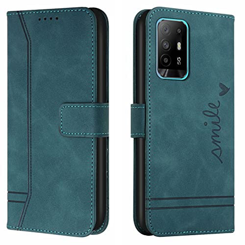Lihondar Cover per Oppo A94 5G/A95 5G/F19 PRO + 5G/Reno 5 Z 5G, Custodia Portafoglio Flip Libro Wallet Case Antiurto Custodia in Pelle PU Premium, Slot per Schede, con Magnetica a Scatto (Verde)