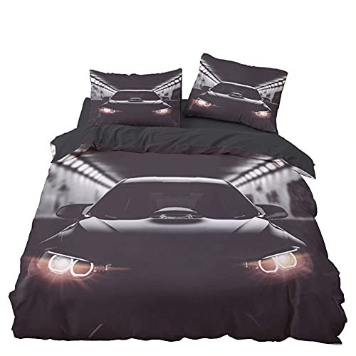Tomifine Bettwäsche 135x200 Sportwagen Auto Bettbezug Cooler Roter Schwarzer Extreme Sport Thema Bettwäsche Set mit Reißverschluss und 2 Kissenbezug (155x220 cm + 80x80 cm,Sportwagen 2)