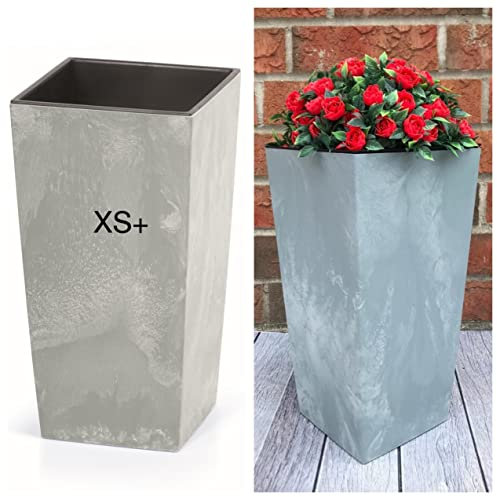 Fioriera con inserto slim alto, quadrato, effetto cemento, colore: grigio, XS (P x A): 16,5 x 33 cm
