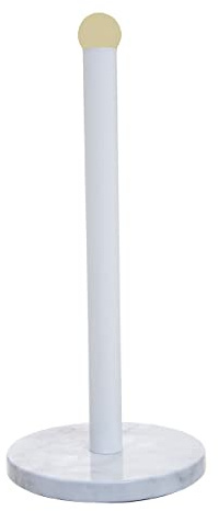 Premier Housewares Practical Design White Marble Effect Kitchen Roll Holder | Stylish Kitchen Roll Holder For Paper Towels | One Handed Use Holder For Kitchen | Robust Accessory