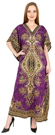 Art Of Creation Women's Kaftan Dress Maxi Long Dress Night Gown Caftans Dresses 3/4 Sleeve Top Nightdress Plus size Beach Cover up Kaftans House Dresses (Purple)